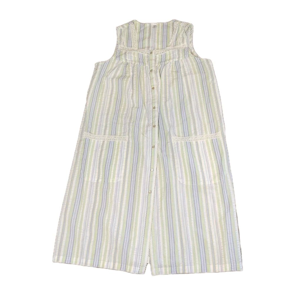PINKK boho cottagecore lace pastel striped sleeveless nightgown lace trim size m